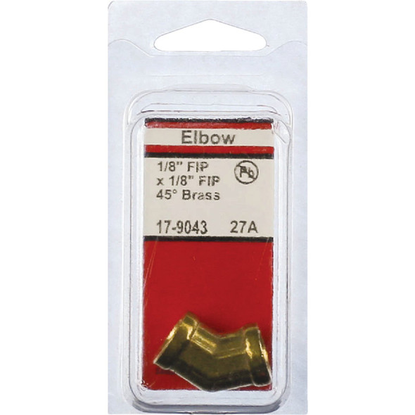 Lasco 1/8 In. FPT x 1/8 In. FPT 45 Deg. Brass Elbow (1/8 Bend) Lasco 1/8 In. FPT x 1/8 In. FPT 45 Deg. Brass Elbow (1/8 Bend)