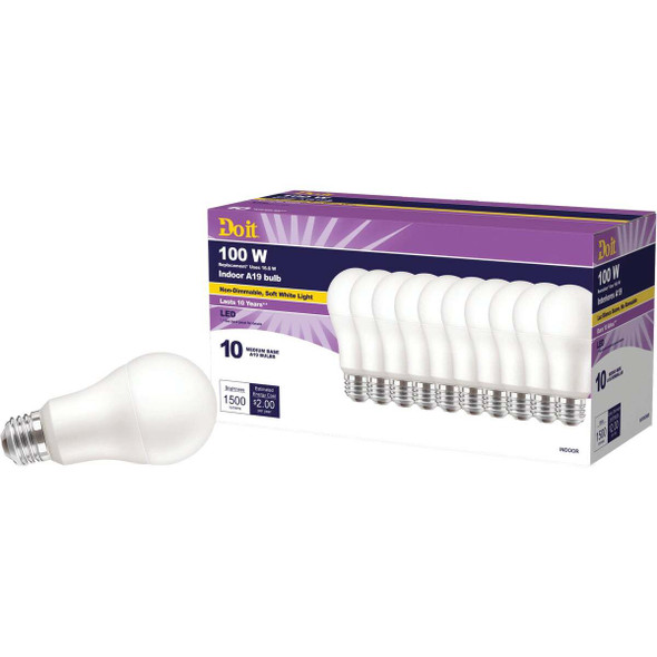 Do it 100W Equivalent Soft White A19 Medium LED Light Bulb, Title 20 (10-Pack)