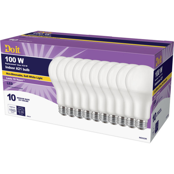 Do it 100W Equivalent Soft White A21 Medium LED Light Bulb, Title 20 (10-Pack)