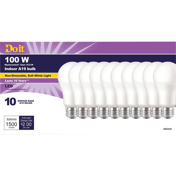 Do it 100W Equivalent Soft White A19 Medium LED Light Bulb, Title 20 (10-Pack) 371005 536137