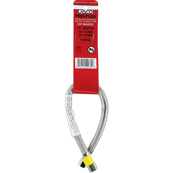 Lasco 1-4 In. x 1-4 In. x 12 In. Length Braided Supply Ice Maker Connector Hose 10-0944 402755