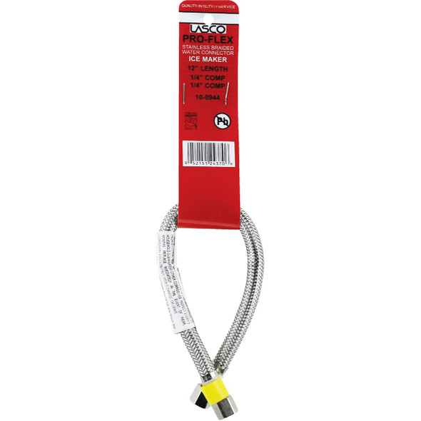 Lasco 1/4 In. x 1/4 In. x 12 In. Length Braided Supply Ice Maker Connector Hose Lasco 1/4 In. x 1/4 In. x 12 In. Length Braided Supply Ice Maker Connector Hose