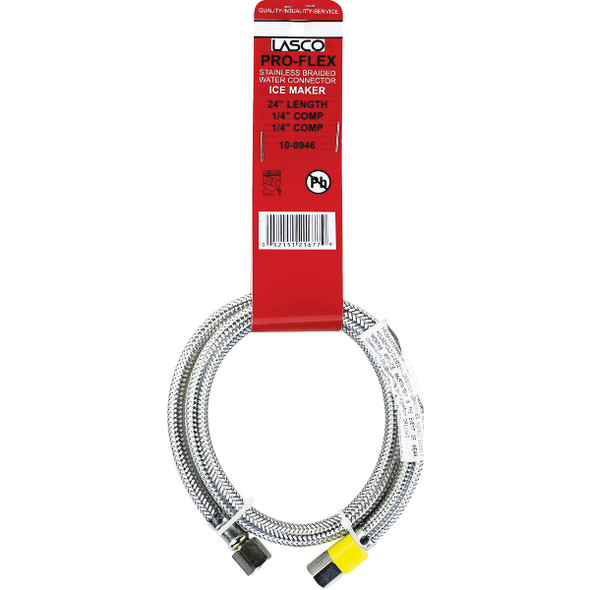 Lasco 1-4 In. x 1-4 In. x 24 In. Length Braided Supply Ice Maker Connector Hose 10-0946 402758