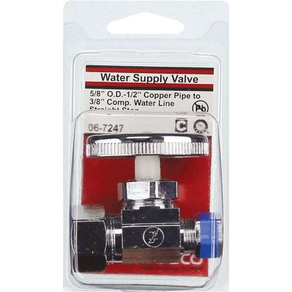 Lasco 5-8 In. Comp Inlet x 3-8 In. Comp Outlet Brass Straight Stop Valve 06-7247 402523