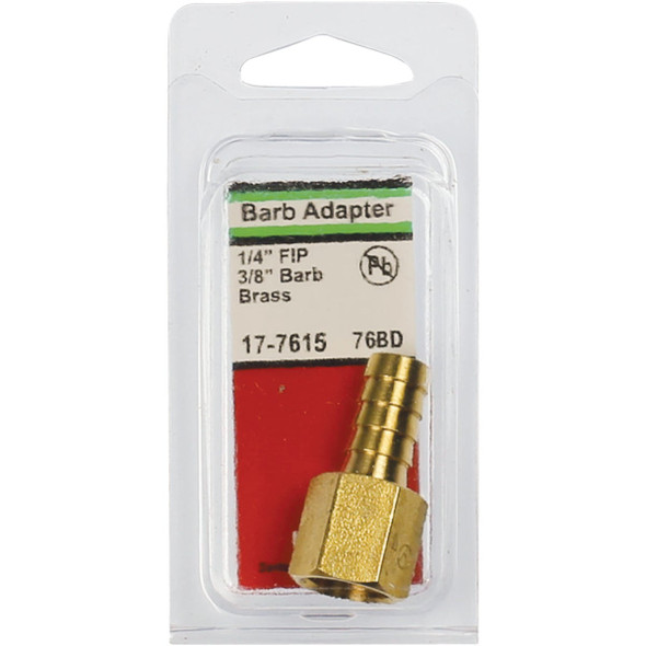 Lasco 1-4 In. FPT x 3-8 In. Brass Hose Barb Adapter 17-7615 403034