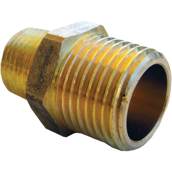 Lasco 1/2 In. MPT x 3/8 In. MPT Brass Hex Nipple 17-8747
