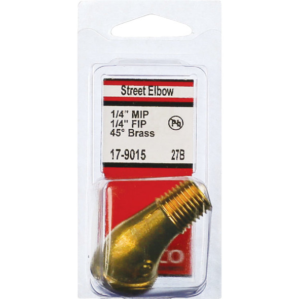 Lasco 1/4 In. FPT x 1/4 In. MPT 45 Deg. Brass Street Elbow (1/8 Bend) Lasco 1/4 In. FPT x 1/4 In. MPT 45 Deg. Brass Street Elbow (1/8 Bend)