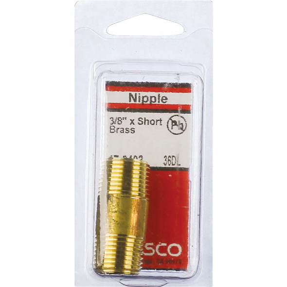 Lasco 3-8 In. MPT x 1-1-2 In. Short Brass Nipple 17-9403 402394