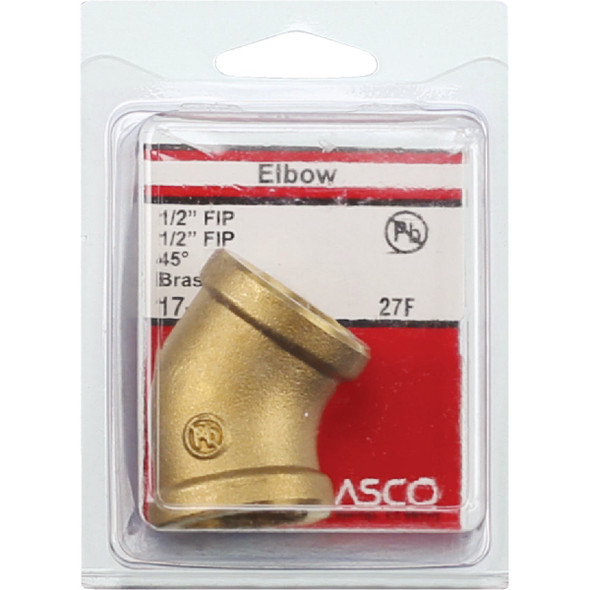 Lasco 1/2 In. FPT x 1/2 In. FPT 45 Deg. Brass Elbow (1/8 Bend) Lasco 1/2 In. FPT x 1/2 In. FPT 45 Deg. Brass Elbow (1/8 Bend)