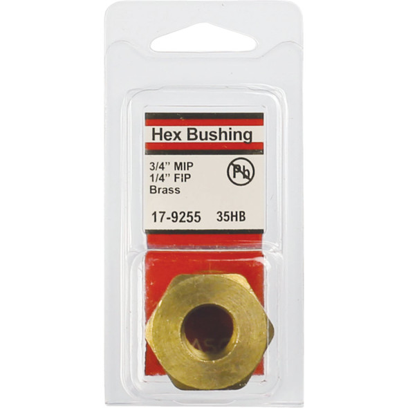 Lasco 3-4 In. MPT x 1-4 In. FPT Brass Hex Bushing 17-9255 402972