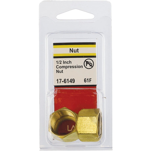Lasco 1-2 In. Brass Compression Nut (2-Pack) 17-6149 402681