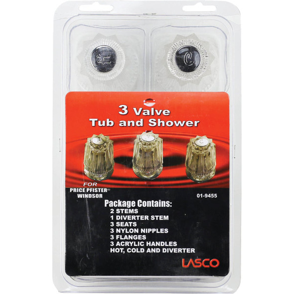 Lasco Price Pfister 3-Valve Round Clear Tub & Shower Handle Kit 01-9455 403211