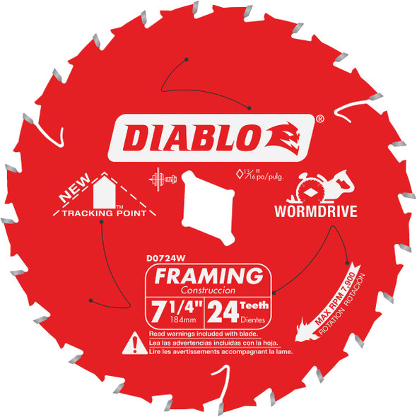 Diablo 7-1/4 In. 24-Tooth Framing Circular Saw Blade, Bulk D0724W Pack of 10