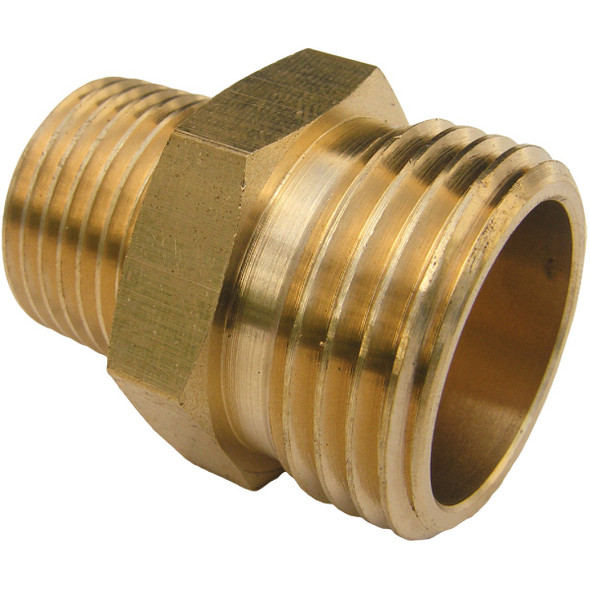 Lasco 3/4 In. MHT x 1/2 In. MPT Brass Adapter 15-1711 Lasco 3/4 In. MHT x 1/2 In. MPT Brass Adapter 15-1711