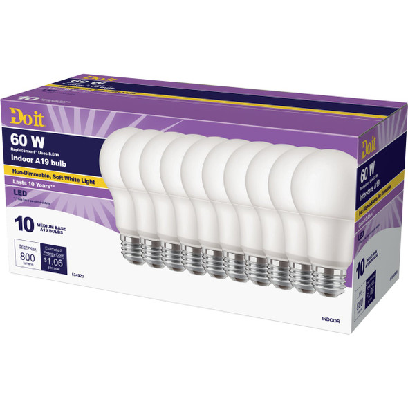 Do it 60W Equivalent Soft White A19 Medium LED Light Bulb, Title 20 (10-Pack)