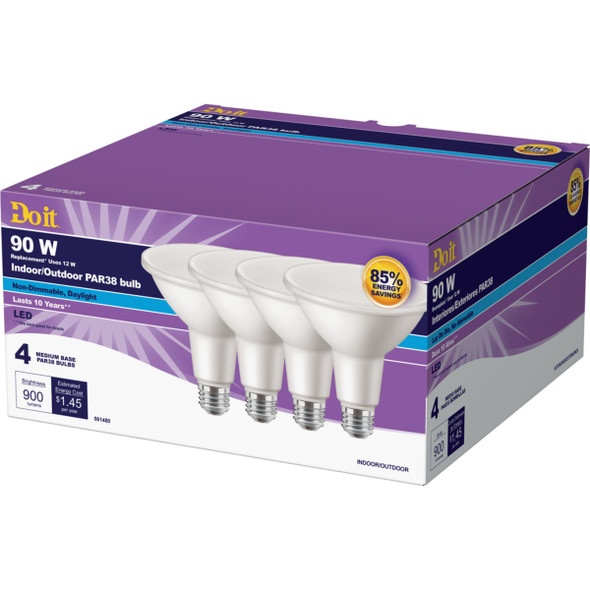 Do it 90W Equivalent Daylight PAR38 Medium LED Floodlight Light Bulb (4-Pack) 362020 561480