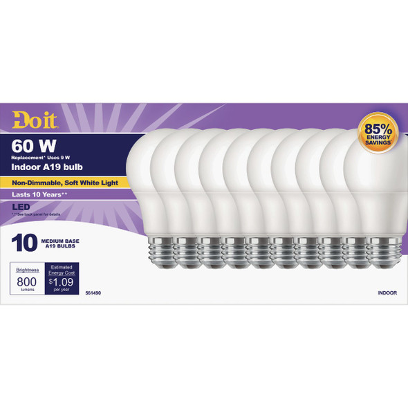 Do it 60W Equivalent Soft White A19 Medium LED Light Bulb (10-Pack) 362038