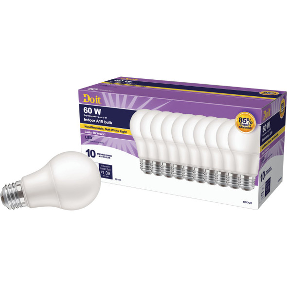 Do it 60W Equivalent Soft White A19 Medium LED Light Bulb (10-Pack)