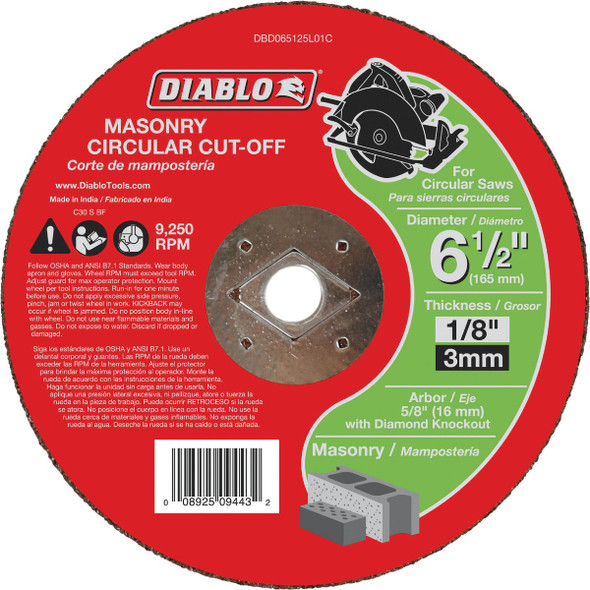 Diablo Type 1 6-1/2 In. x 1/8 In. x 5/8 In. Masonry Cut-Off Wheel DBD065125L01C