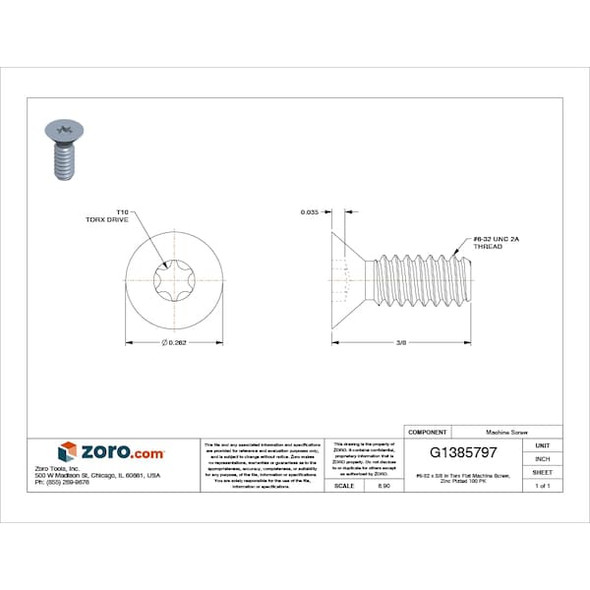 Tamper-Pruf Screws #6-32 x 3/8 in Torx Flat Machine Screw, Zinc Plated Steel, 100 PK 400530