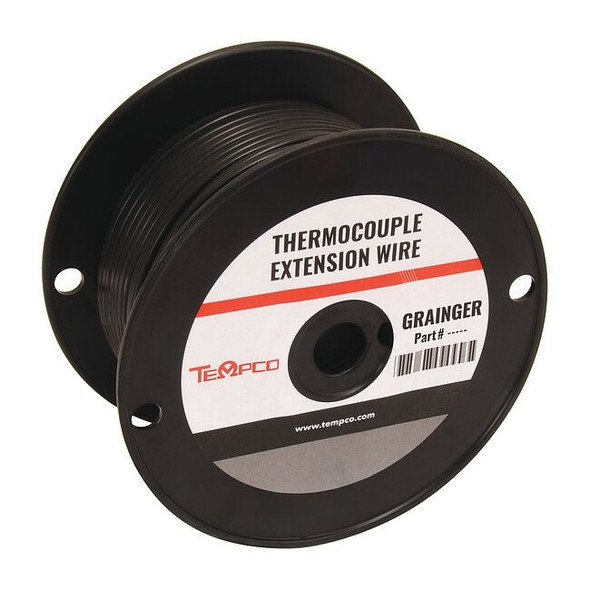 Tempco ThermocoupleWire,TypeJX,20AWG,Blk,100ft TCWR-1005