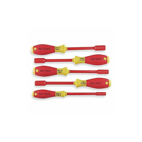 Wiha Nut Driver Set,5 Pieces,SAE,Solid,Ins 32292