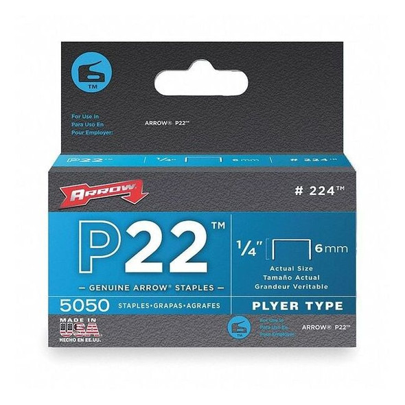 Light Duty Staples, 24 ga, Flat Crown, 1/4 in Leg L, Steel, 5000 PK