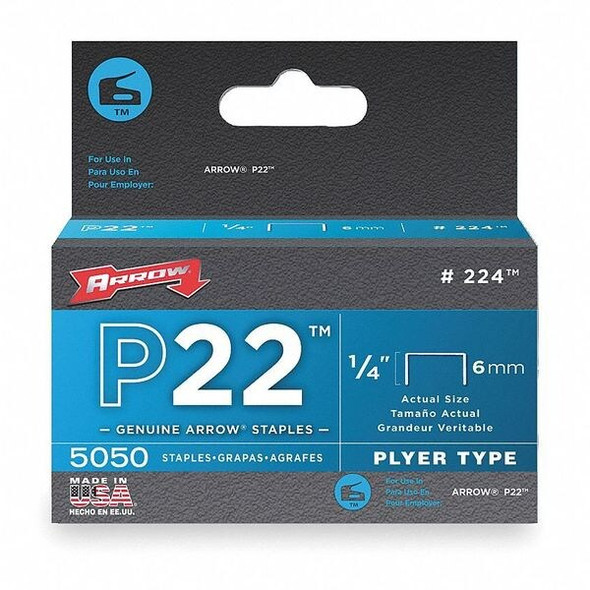 Light Duty Staples, 24 ga, Flat Crown, 1/4 in Leg L, Steel, 5000 PK