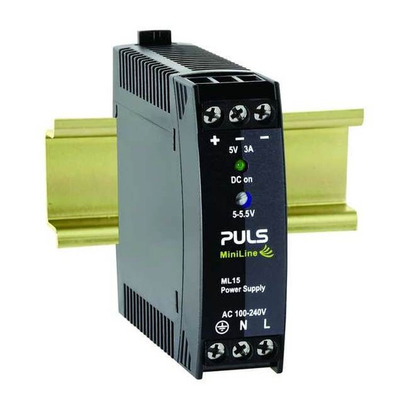 Puls DC Power Supply, 100/240V AC, 5/5.5V DC, 15 W, 3 A, DIN Rail ML15.051