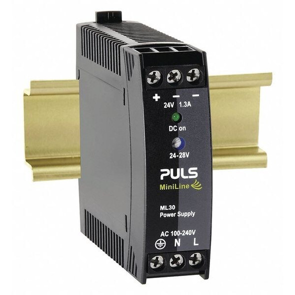 Puls DC Power Supply, 100/240V AC, 24/28V DC, 30 W, 1.3 A, DIN Rail ML30.241