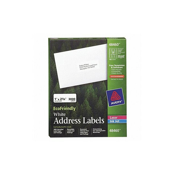 Avery Laser/Inkjet Label,1" H,2-5/8" W,PK100 AVE48460 Avery Laser/Inkjet Label,1" H,2-5/8" W,PK100 AVE48460