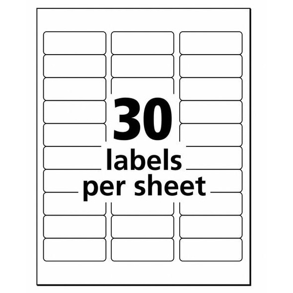Avery Laser/Inkjet Label, 2 5/8 in Label W, 1 in Label H, 30 Labels per Sheet White AVE48460