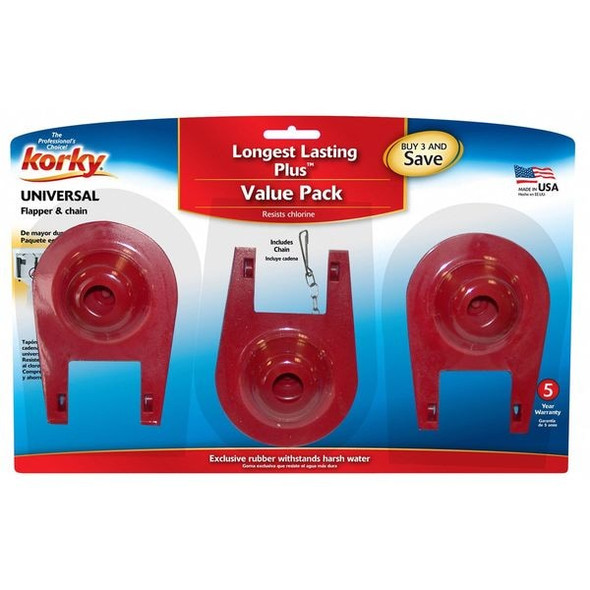 Korky Toilet Flapper, Rubber, Red, PK3 2001TP