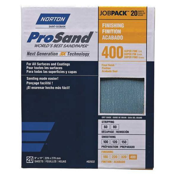 Norton Abrasives Sandpaper Sheet,Super Fine,400 Grit,PK20 07660768165
