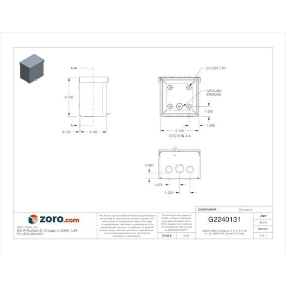 Padlockable Hasp Electrical Enclosures, 6 in H, 4 in D, 6 in W, 3R, Steel  RSC060604
