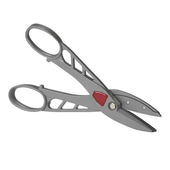 Tinners Snip, Straight, 12 in, Aluminum Frame, Cutlery Grade Steel Inset Blades