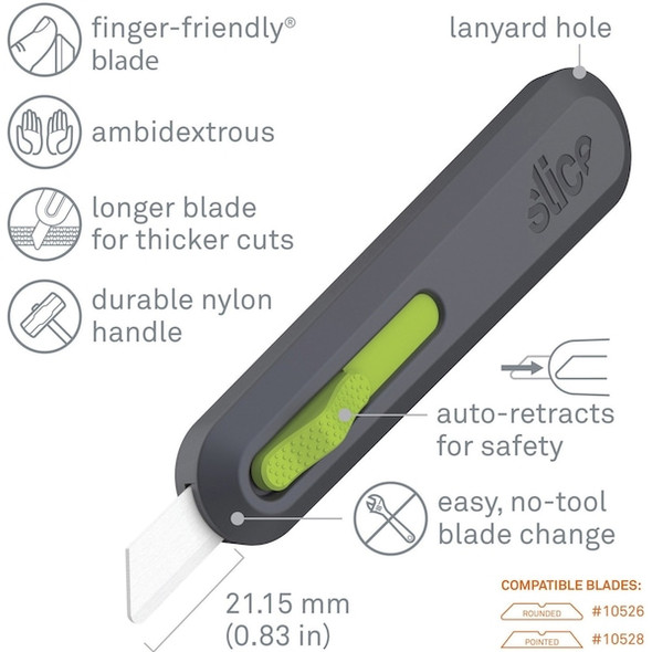 Slice Self-Retracting Blade Utility Knife, Green 10554