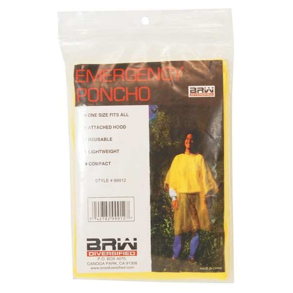 North Disposable Poncho, Polyethylene, Yellow 140968