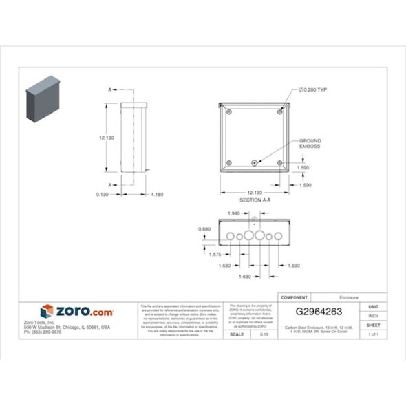 Padlockable Hasp Electrical Enclosures, 12 in H, 4 in D, 12 in W, 3R, Steel  RSC121204