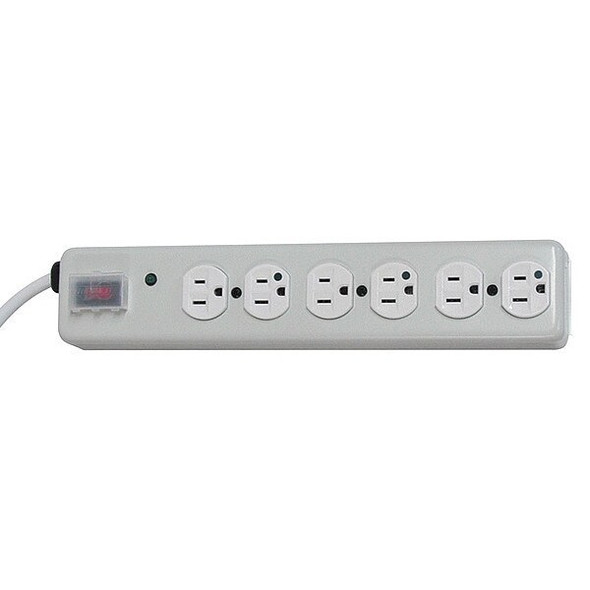 Outlet Strip, Surge, Hospital Grade, 6 5-15R-HG, 5-15P-HG, 15 ft., White