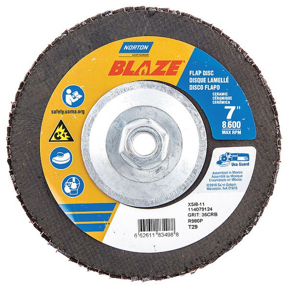 Norton Abrasives Arbor Mount Flap Disc,7in,36,ExtraCoarse 66261183498