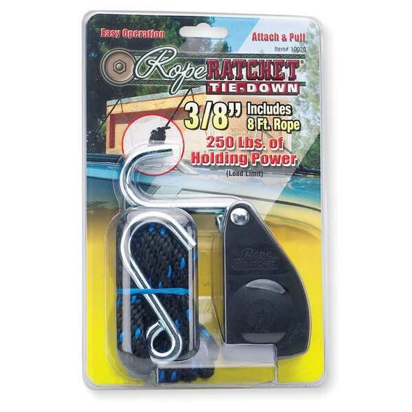 Rope Ratchet Rope Tie Down,8' L,250 lb,S-Hook 10020 Rope Ratchet Rope Tie Down,8' L,250 lb,S-Hook 10020