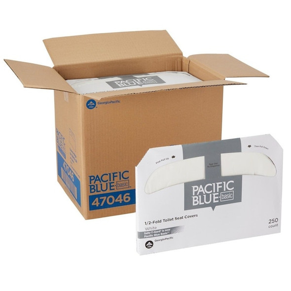 Georgia-Pacific Pacific Blue Basic Toilet Seat Cover, 1/2 Fold, White, 250 Sheets 47046