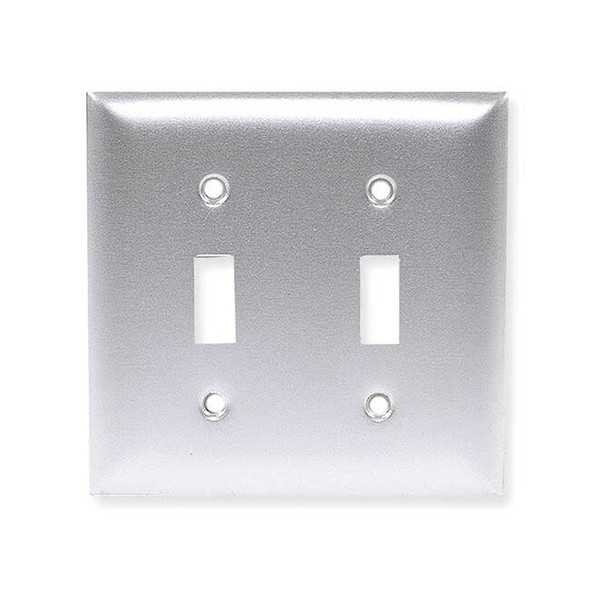 Toggle Switch Wall Plates, Number of Gangs: 2 Aluminum, Brushed Finish, Silver