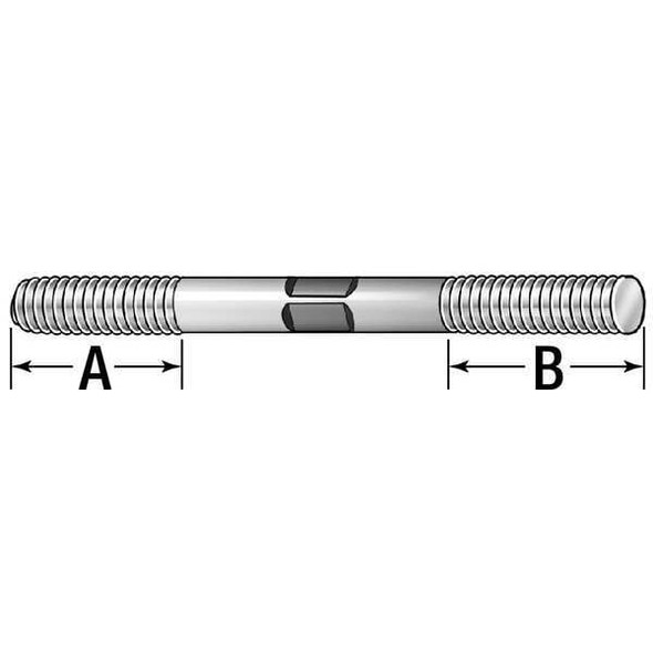 Double-End Threaded Stud, 1/2"-13 Thread to 1/2"-13 Thread, 8 in, Steel, Black Oxide, 2 PK