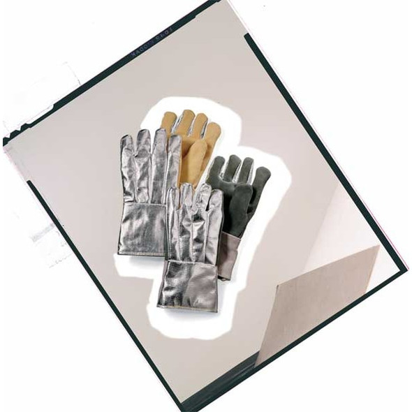 Thermal Gloves, Thermobest(TM), 600  Degrees F Max Temp., Gauntlet Cuff Silver/Yellow, Universal