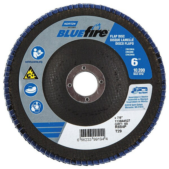 Norton Abrasives Flap Disc,6 In x 60 Grit,7/8 66623399194