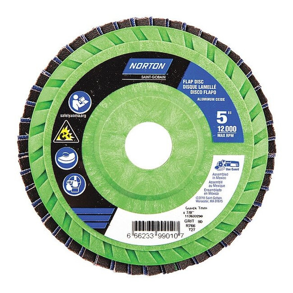 Norton Abrasives Fiber Disc,5 in Dia,7/8in Arbor,P80 Grit 66623399010