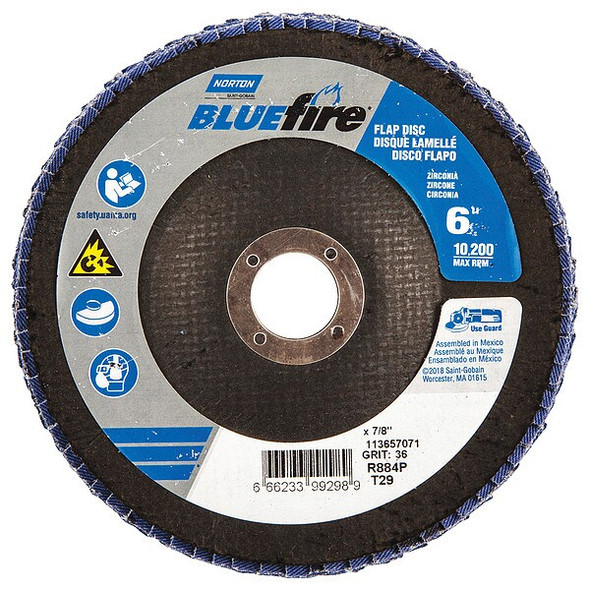 Norton Abrasives Flap Disc,6 In x 36 Grit,7/8 66623399298
