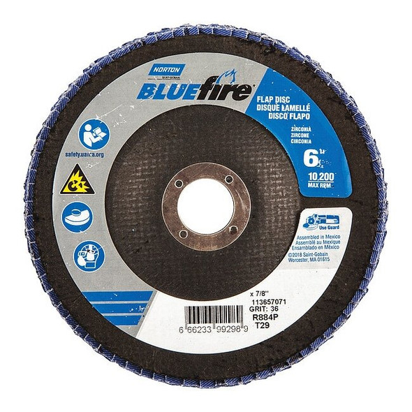 Norton Abrasives Fiber Disc,6 in Dia,7/8in Arbor,P36 Grit 66623399298